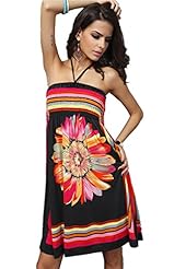 Halter Sleeveless Knee Length Floral Print Polyester/Spandex Summer Midi Dress/Mini Dress 