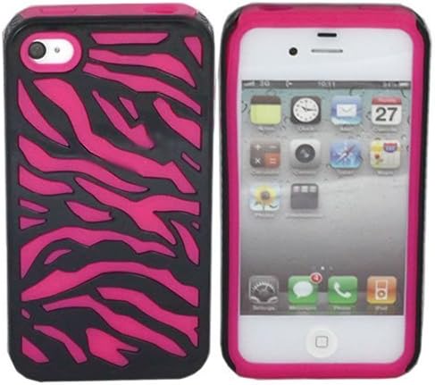 ASleek Hot Pink / Black Zebra Hard Soft Hybrid Silicone Case Cover for Apple iPhone 4 / 4S