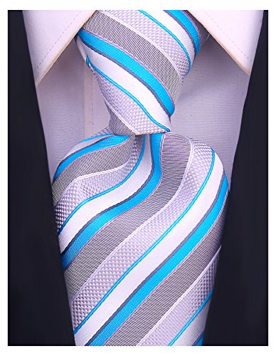 Scott Allan Mens Striped Tie - Turquoise Blue & Gray