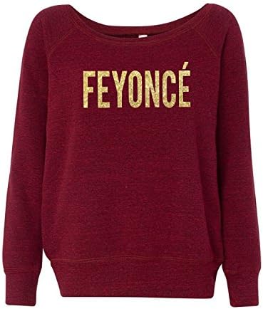Feyonce Gold Text Womens Off Shoulder Wideneck Fleece Maroon (Large)