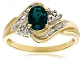 10k Yellow Gold Lab-Created Emerald Ring w/ Diamond Accent, Size 7