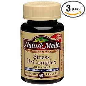 Nature Made Stress B-Complex Supplement Tablets with Vitamin C & Iron, 60-Count Bottles (Pack of 3)