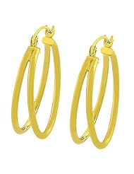 14 Karat Yellow Gold Double Oval Hoop Earrings