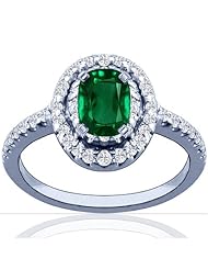 14K White Gold Cushion Cut Emerald Ring With Sidestones