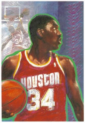 1990 NBA Hoops Basketball Card #364: Akeem Olajuwon (Art Portrait - Houston Rockets)