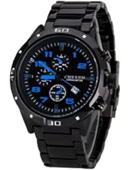 Curren Fashion Blue Dial Water Resistant Chronometer Sport Quartz Clock Wristwatch Watch Black Stainless Steel