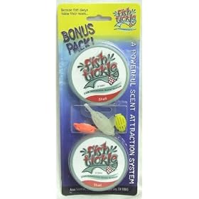 Click here to buy AQUA-SCENT Fish Tickle Attractant Pellets SHAD BONUS PACK! 32 tablets, 2 Aqua bugs and 1 Aqua Spin.