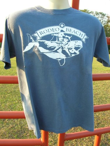 Rodeo Beach Saltwater Cowboy Up on Shark Denim Blue T Shirt