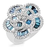 10K White Gold 2.00 Carat White and Treated Blue Diamond Ring - Size 7