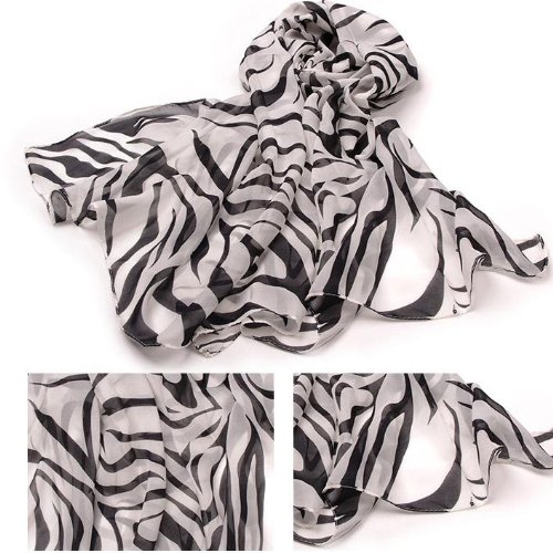 Genric Retro Sexy Women Zebra Stripe Animal Print Chiffon Pashmina Scarf Shawl Wrap(white)