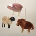 4-5" BURI FARM ANIMAL HANGING ORNAMENT, SET OF 3 ASSORTED: PIG, PONY & SHEEP - Christmas Ornament