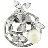 Circular Silver Tone Rhinestone Flower Pin Brooch