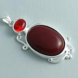Silver Plated Red Garnet Pendant with Ruby Rhinestone - Ladies Necklace Charm with January Birthstone (1.75 inch)