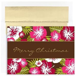 Hibiscus Merry Christmas Tropical Christmas Cards -