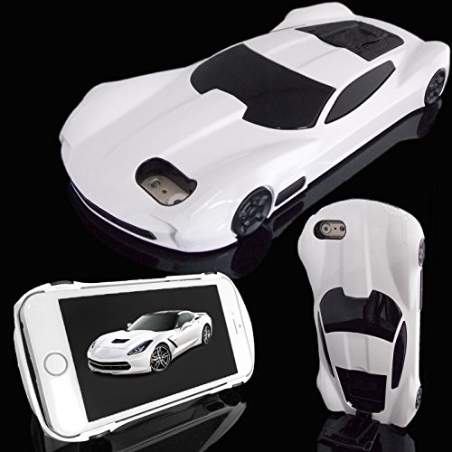 WwwSuppliers New 3D AMERICAN MUSCLE Edition Luxury Race Sports Automobile Car Case for Apple iPhone 6 6S Kick-Stand Hard Protective Cover + Screen Protector (White)