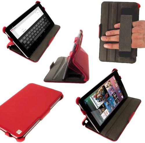 iGadgitz Red PU Leather Case Cover for Google Nexus 7 Android 4.1 Tablet 8GB 16GB. With Sleep/Wake Function, Integrated Hand Strap + Screen Protector