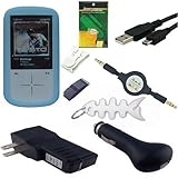 9 Piece Premium Value Combo Accessory Bundle Kit: Blue Silicone Skin Case Cover + USB Car Charger + USB Wall / Travel / AC Adapter Charger + USB 2in1 Data Sync Cable + Armband + Belt Clip + 3.5mm Aux Retractable Cable + Screen Protector / Guard + Fishbond keychain for Sandisk Sansa Fuze+ Plus 4GB , 8GB , 16GB MP3 Player