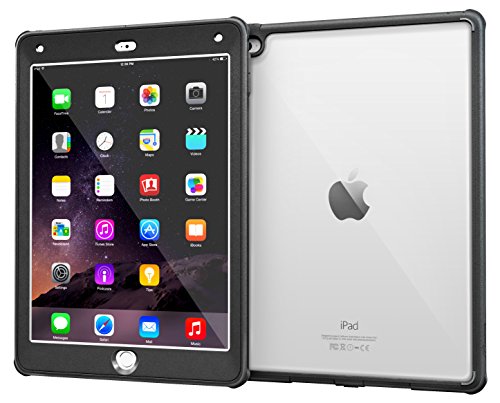 iPad Air 2 Case, Apple iPad Air 2 Clear Case, rooCASE Glacier Tough Full-body Clear Back Rugged Hybrid Protective Case Dual Layer Impact Resistant Bumper Cover with Built-in Screen Protector,  Black