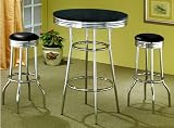 Retro Polished Chrome Bar Table & Black Stool Set