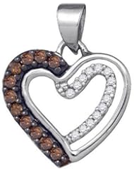 0.20ctw Chocolate Champagne Brown & White Round Diamond Heart Pendant