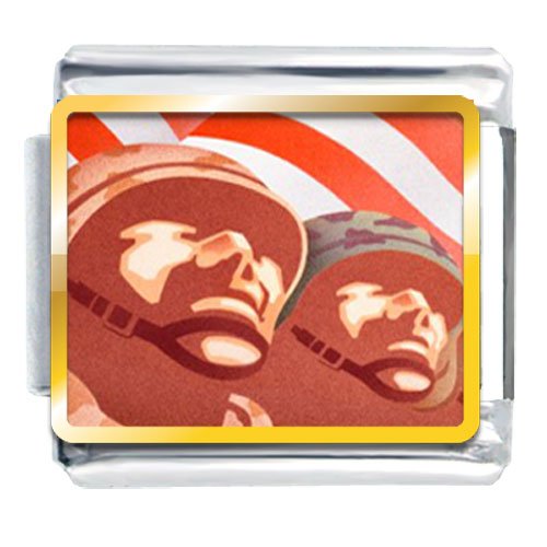 Patriotic Soldier Memorial Flag Italian Charms Bracelet Link