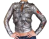 IMAGE OF New Ed Hardy By Christian Audigier Women's Metalic Love Kills Slowly Tiger Rhinestone Embroidery Moto Biker Jacket, EHJW-6016 (M)