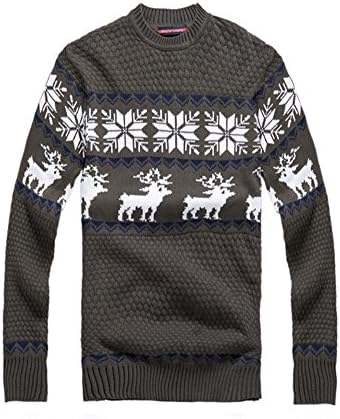 Simplechic Men's Stylish Long Medium Sleeve Jacquard Knitting Fitted Sweater Army Green M