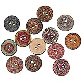Souarts Mixed Random Shinning Pattern Round 2 Holes Wood Wooden Buttons for Sewing Crafting 15mm Pack of 200