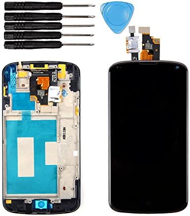 Phonescreenwarehouse® Black LCD Display Touch Screen Glass Panel Digitizer with Frame Repair Part for LG Nexus 4 E960