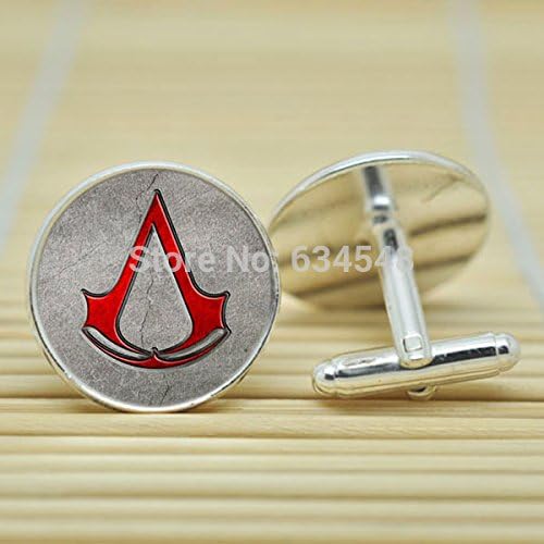 Pretty Lee Assassin'S Creed Red Logo Emblem In Silver Cufflinks Glass Cabochon Cufflinks C3172