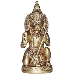 Sitting Statue Lord Hanumaan Brass Figurine 2.25 x 1.75 x 5.5 inches