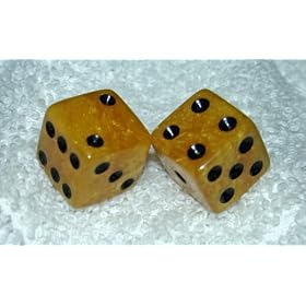 Rare Vintage Butterscotch Granite Style French Bakelite Dice Pair by