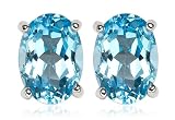 14k White Gold 7 x 5 Oval Shape Coated Swiss Blue Topaz Stud Earrings