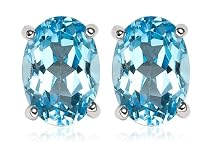 14k White Gold 7 x 5 Oval Shape Swiss Blue Topaz Stud Earrings