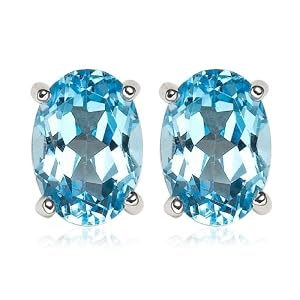 14k White Gold 7 x 5 Oval Shape Swiss Blue Topaz Stud Earrings by