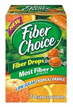Fiber Choice Fiber Supplement, Low-Sugar Tropical Orange Hard Candy Drops, 72-Count Bottles (Pack of 2)