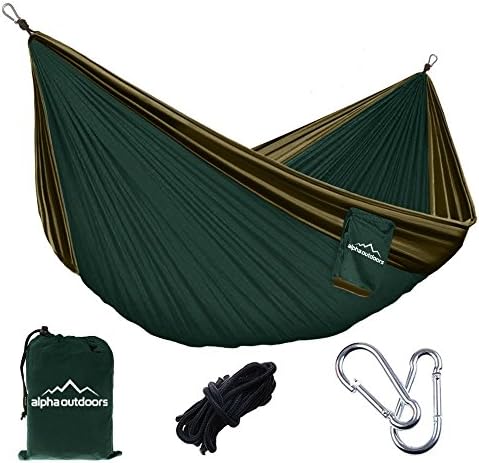 Camping Hammock - Best Value for Money Adjustable Portable Double and Single Multifunctional Mil Spec Parachute Nylon Fabric Weather Proof Backpacking Travel Hiking and Indoor use by Alpha Outdoors