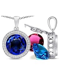 Switch-It Gems (tm) Round 12mm Simulated Sapphire Pendant with 12 Interchangeable Simulated Birthstones in 925 Sterling Silver