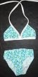 Girls 2 PC Swimsuit Tie Neck Blue/Green Ditsy