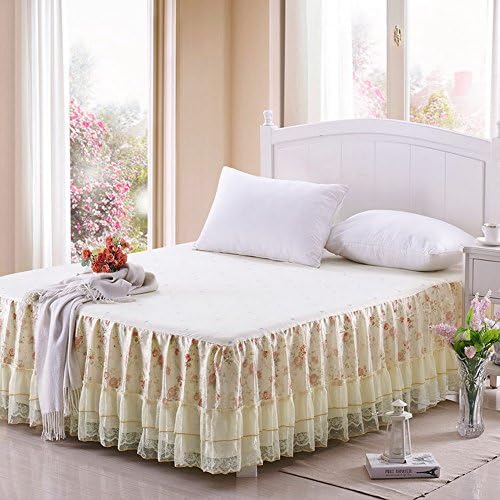 Reactive Printing Flower Bed Linen Cotton Bed Skirt Queen King Size Princess Lace Bed Skirts Bedspreads Mattress Cover (King: W180cm X L200cm(71'' * 79''))