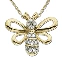10k Yellow Gold Diamond Bee Pendant (.05 cttw, I-J Color, I2-I3 Clarity), 18"