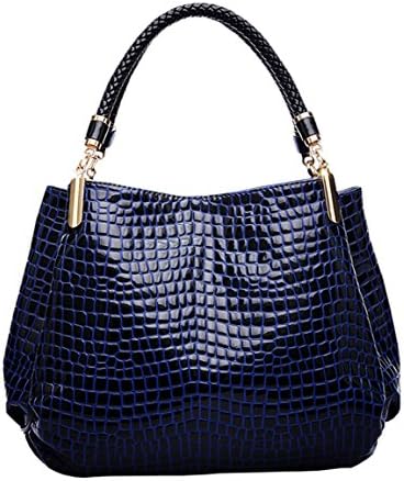 Miss Ying Women's Embossed Alligator Pattern Double Woven Handle Blue PU Leather Satchel Bags