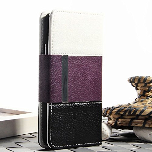 myLife Plum Purple, Graphite Black and Snow White - Modern Design - Koskin Faux Leather (Card, Cash and ID Holder + Magnetic Detachable Closing + Hand Strap) Slim Wallet for NEW Galaxy S5 (5G) Smartphone by Samsung (External Rugged Synthetic Leather With Magnetic Clip + Internal Secure Snap In Hard Rubberized Bumper Holder)