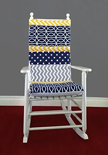 Rocking Chair Cushion - Blue Grey Yellow Multi