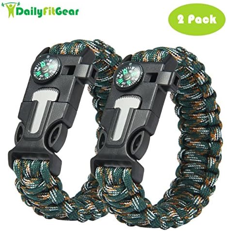 #1 Paracord Bracelet - DailyFitGear Survival Emergency Multifunctional Paracord Bracelet - High Quality Survival Gear with Compass, Fire Starter, Knife &amp; Whistle - Pack of 2 (Jungle Camaflouge)