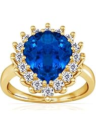 18K Yellow Gold Pear Cut Blue Sapphire Ring With Sidestones