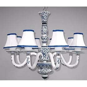 Ceramic Blue and White Hand Painted 8 Arm Chandelier by SmartBargains