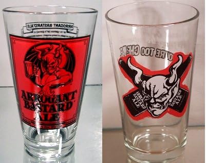Stone Brewing Company Bastard Pint Glasses - Four Glasses - Arrogant Bastard and Bastard Bones