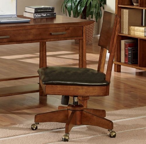 Swivel Desk Chair with Casters in Light Brown Finish