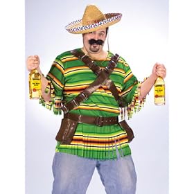 Mens Plus Size Costume Tequila Pop'n Dude Costume Mexican Poncho Sombrero Hat South of the Border